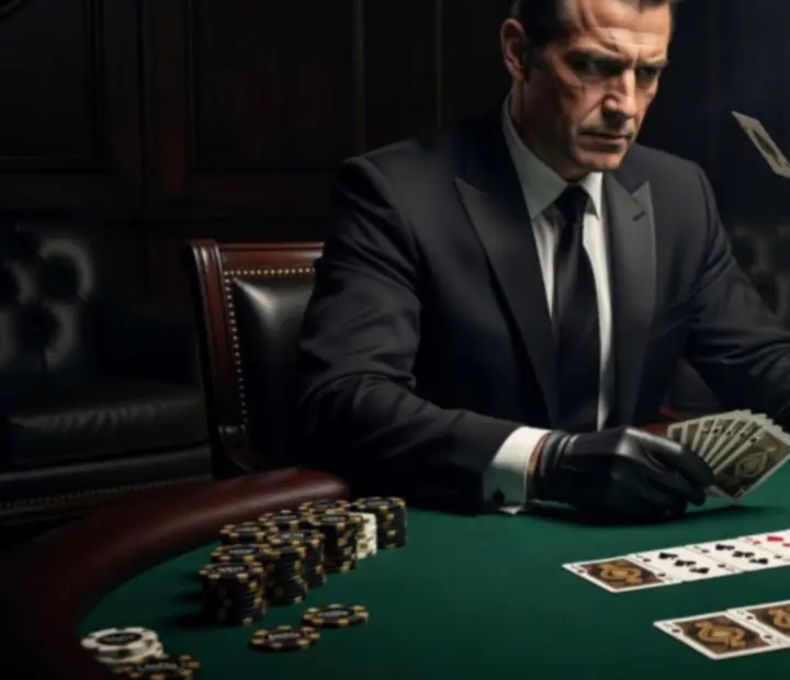 Dealer interacting with players at a luxury poker table